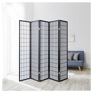 Paravent bois 5 pans shoji noir pliable