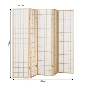 Paravent bois 5 pans shoji clair pliable
