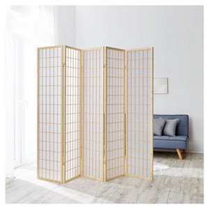 Paravent bois 5 pans shoji clair pliable