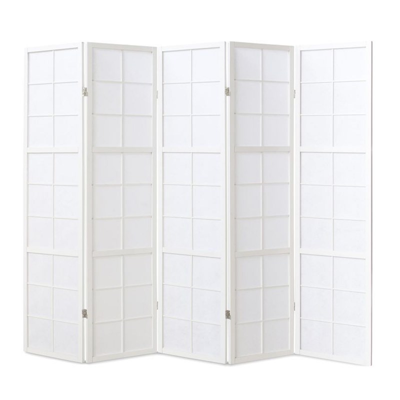 Paravent bois 5 pans - blanc