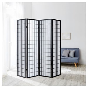 Paravent bois pans shoji noir pliable