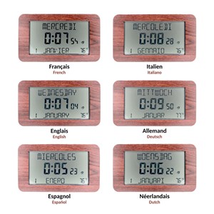 Horloge réveil numérique - heure, date, température - design bois élégant