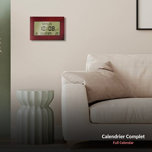 Horloge réveil murale - écran lcd large - design effet bois élégant