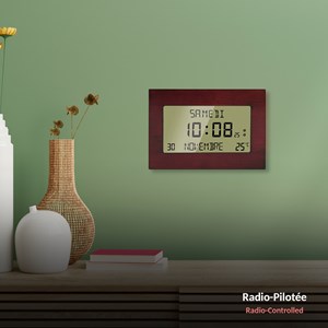 Horloge réveil murale - écran lcd large - design effet bois élégant