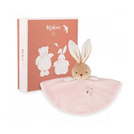 Doudou plat lapin rose avec boite