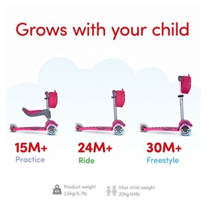 Trottinette enfant 3-en-1 t1 rose