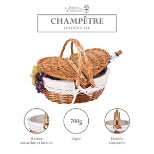 Panier en osier tissu dentelle lin