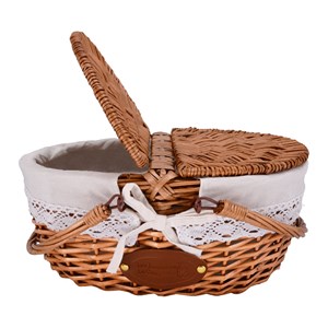 Panier en osier tissu dentelle lin