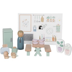 Cuisine et accessoires en bois pour maison de poupées