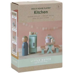 Cuisine et accessoires en bois pour maison de poupées