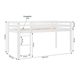 Lit mi-haut enfant - blanc - pin
