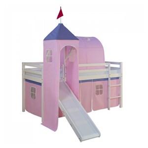 Lit avec tour tunnel et rideaux rose