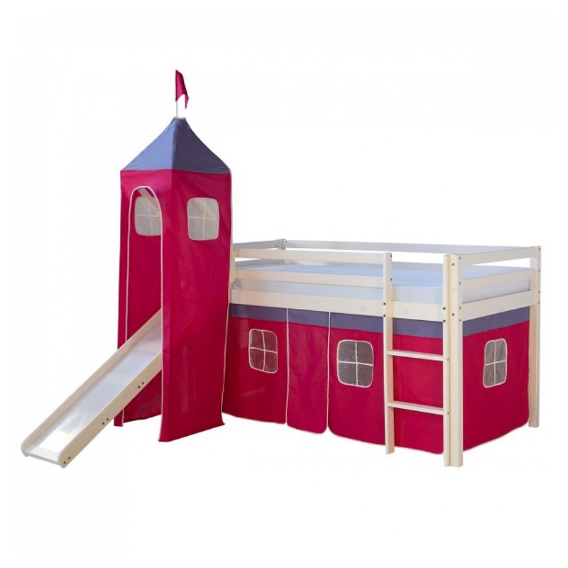 Homestyle4u - Lit toboggan - avec tour et rideaux