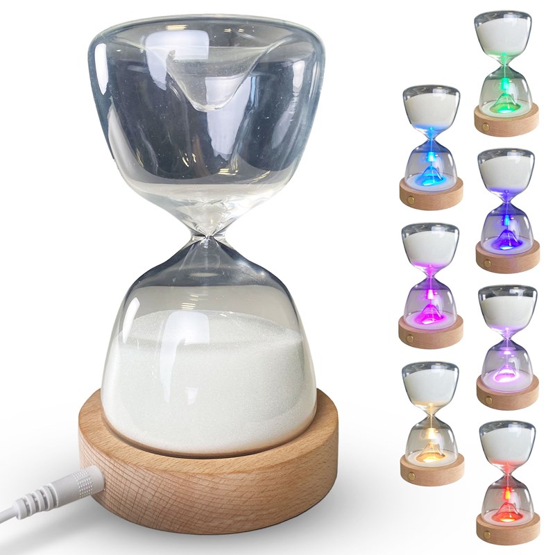 Sablier lumineux 15 min, hêtre, led 7 couleurs, usb, jeux&nbsp;déco