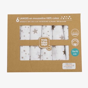 Pack de 6 langes bébé gris