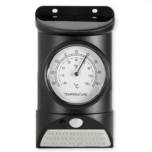 Lampe led solaire noire 28 led, détecteur mouvement, thermomètre