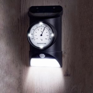 Lampe led solaire noire 28 led, détecteur mouvement, thermomètre