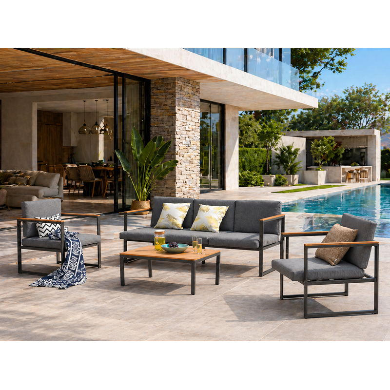 Concept Usine - Tahina salon de jardin bas en aluminium gris