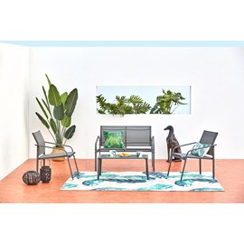 Etiora salon jardin bas gris 4 places en acier