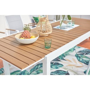 Tijuana salon de jardin 8 places aluminium blanc et bois