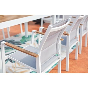 Tijuana salon de jardin 8 places aluminium blanc et bois