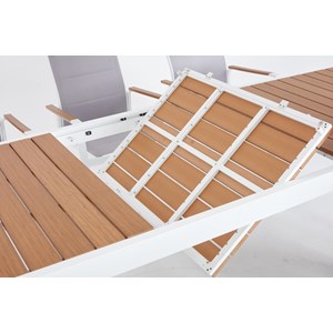 Tijuana salon de jardin 8 places aluminium blanc et bois