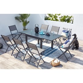 Cualica salon de jardin 8 places en aluminium gris foncé
