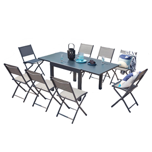 Cualica salon de jardin 8 places en aluminium gris foncé