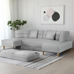 Berga canapé 4 places multifonction en tissu gris clair