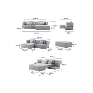 Berga canapé multifonction 4 places en tissu gris clair