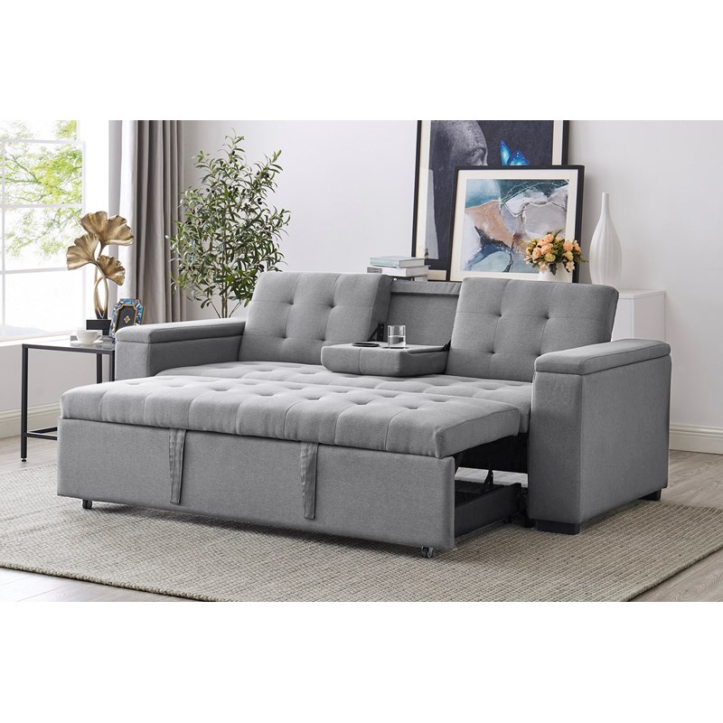 Noho canapé convertible 3 places en tissu gris clair