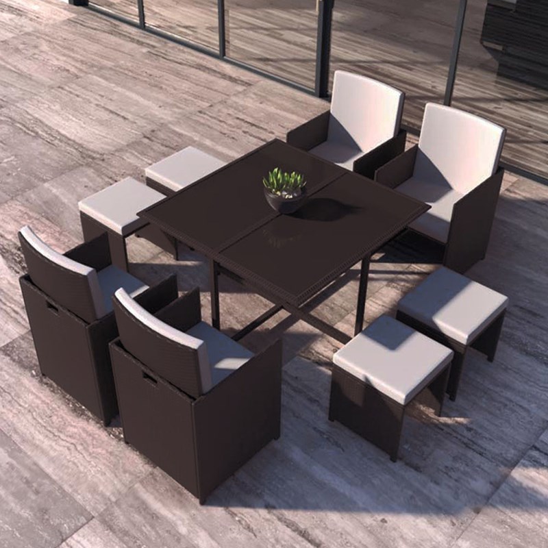 Florida salon de jardin encastrable marron-blanc 8 places