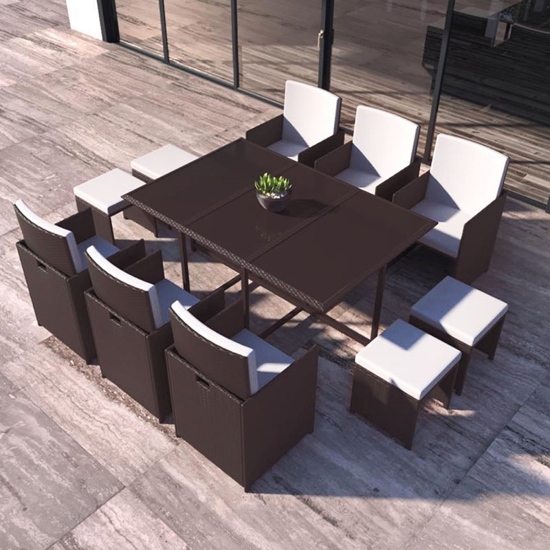 Florida salon de jardin encastrable marron-blanc 10 places