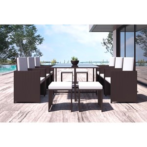 Florida salon de jardin encastrable marron-blanc 10 places