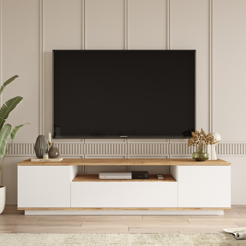 Tyro meuble tv blanc et bois 180cm