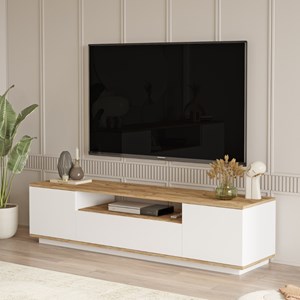 Tyro meuble tv blanc et bois 180cm