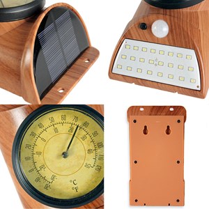 Lampe led solaire 28 led, détecteur mouvement, thermomètre, jardin