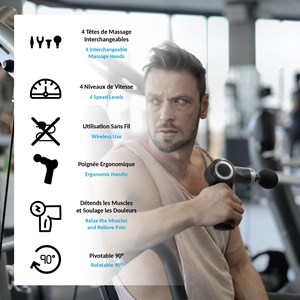Pistolet de massage fishtec musculaire pivotable 90° sans fil