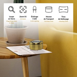 Loupe led grossissement x5 - design doré élégant - lentille verre ø7 cm