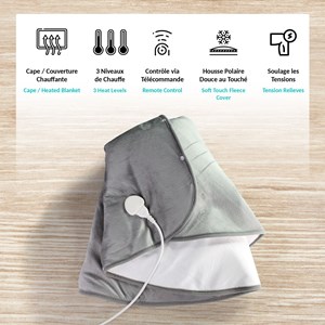 Cape chauffante xxl velours, 3 niveaux 35-45°c, 150x90 cm
