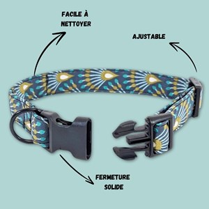 Collier tissu pour chien paon - m
