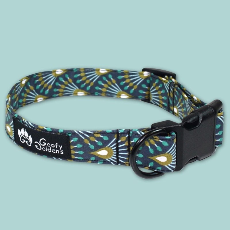 Collier tissu pour chien paon - l