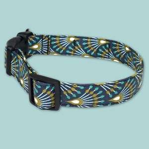 Collier tissu pour chien paon - l