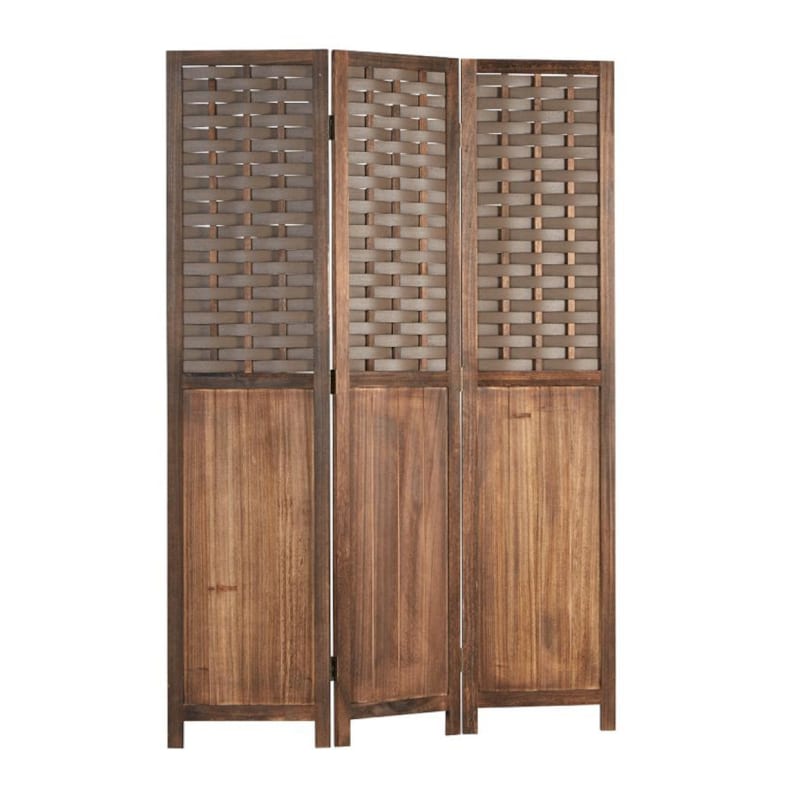 Paravent 3 pans en bois rotin marron