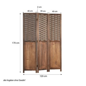 Paravent 3 pans en bois rotin marron