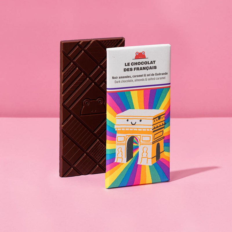 Chocolat noir, amandes, caramel & sel