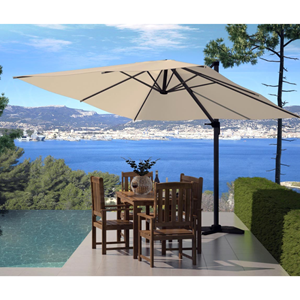 Palatino parasol écru déporté carré 3 x 3 m rotatif à 360