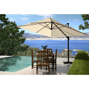 Palatino parasol écru déporté carré 3 x 3 m rotatif à 360