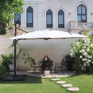 Palatino parasol écru déporté carré 3 x 3 m rotatif à 360