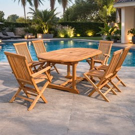 Kajang table de jardin ovale et 4 chaises et 2 fauteuils en teck